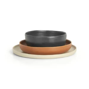 12 Piece Dinner Set, Ivory Charcoal & Terracotta